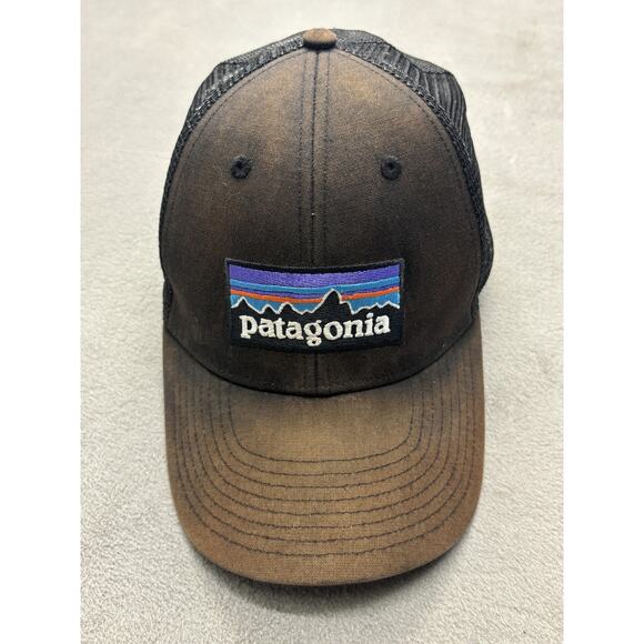 Patagonia Hat Cap Snap Back Brown Black Mesh Trucker Patch Outdoor Mens - Picture 1 of 5